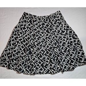 Mod Retro Black/White Abstract Geometric A-Line Skirt Linen Blend Size 8 Medium